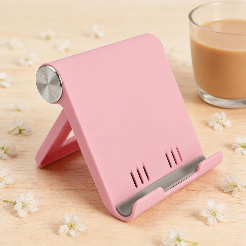 Dual Folding Cell Phone Stand, Fully Adjustable Phone Holder for Desk, Compatible with All Phones, Pink