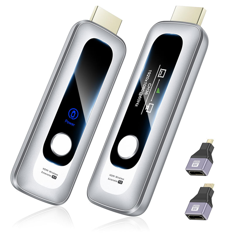 New Wireless HDMI Transmitter and Receiver 328FT/100M Portable Extender | Plug&Play with LED Display 4K Decode 1080P Output 2.4G+5G for Video and Audio to Monitor from Laptop/PC/Projector/TV Box Silver
