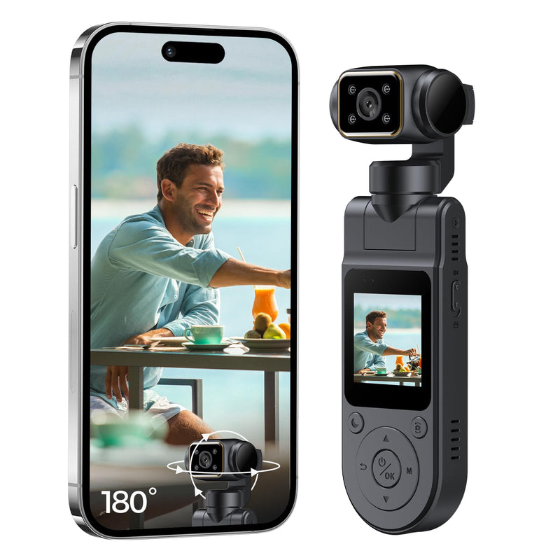 Pocket Vlogging Camera WiFi, 1080P Clip-On Mini Body Cam, Handheld Camera | POV Camera with Rotatable Lens, Night Vision, Fill Light, 1.54'' Screen, Portable Personal Camera for Travel/Sports/Working Black & 0GB
