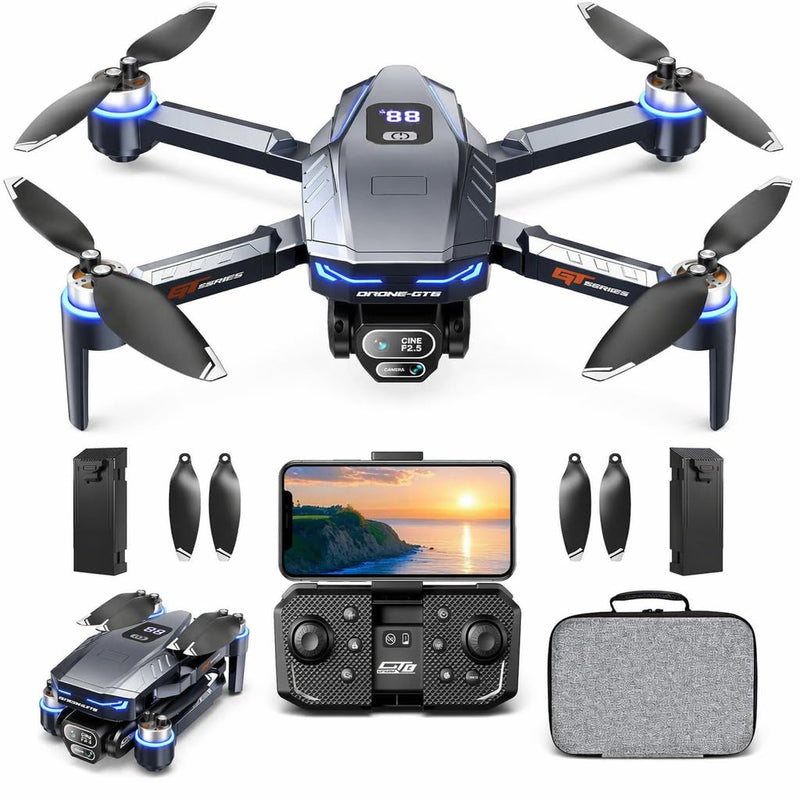Drones with Camera for Adults 4k Foldable RC Quadcopter with 3 Camera, Brushless Motor Drone for Beginners Adjustable Camera, 360° Flip