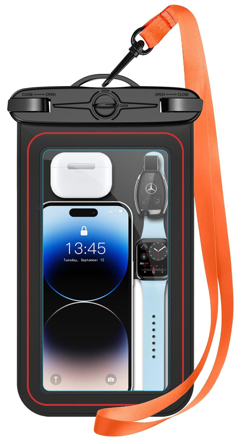 Waterproof Phone Pouch, IPX8 Waterproof Phone Case for iPhone 17/16/15/14/13/12/11/SE Series, Cell Phone Dry Bag for Beach & Cruise Essentials, Lanyard Included, Touch Screen (Fits Up to 8.9”), Black