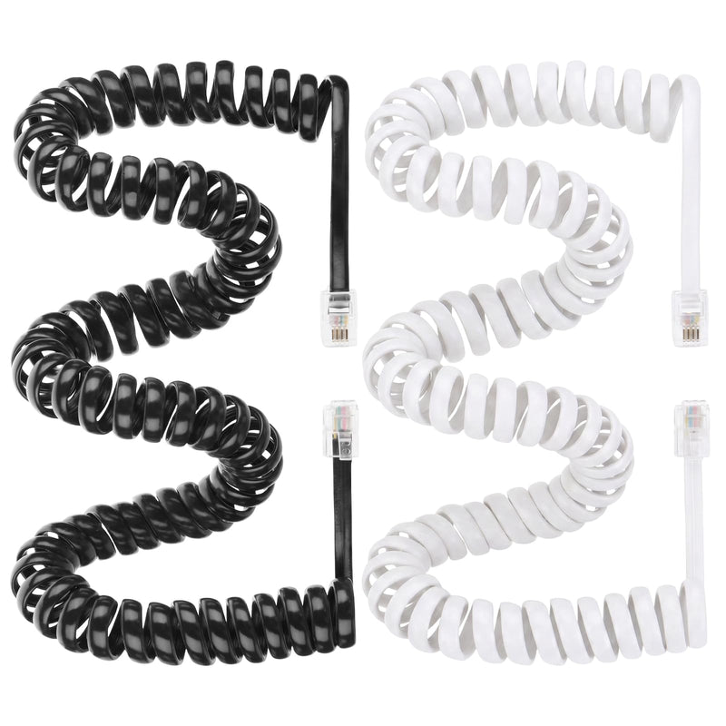 2 Pcs Telephone Handset Cords, 10 FT Uncoiled Landline Phone Handset Cable Universal Replacement Cable Compatible with RJ9 4P4C Landline Phones (Black & White)