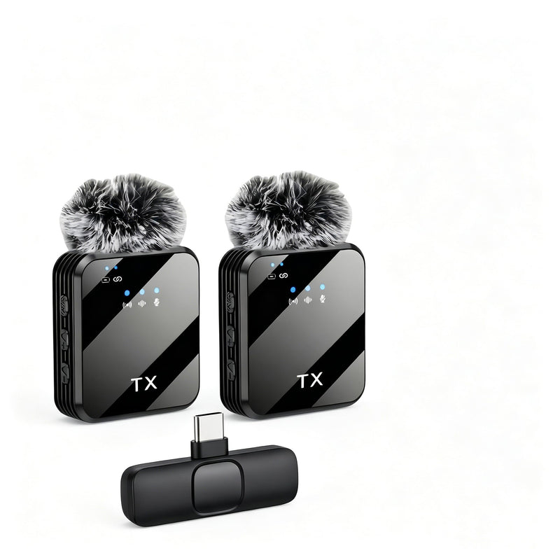Wireless Earphone Microphone, Equipped With Lightning And Usb-C Adapters, Plug-And-Play Noise-Canceling Microphone, Suitable For Video Live Streaming, Interviews And Real-Time Streaming.