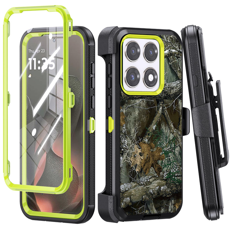 Compatible for Motorola Edge 2026 Case, Built in Screen Protector, Belt Clip Holster, Kickstand Heavy Duty Rugged Full Body Cover, Lime Camo