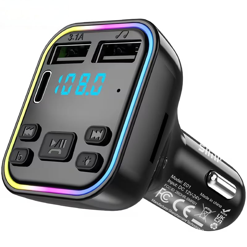 Car MP3 Player, Wireless FM Transmitter, USB and C Fast Charging, Mobile Phone Kit - Car Mobile Phone kit, FM Modulator for MP3 Players