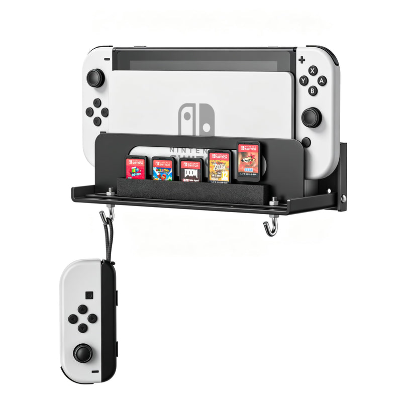 Wall Mount Compatible with Nintendo Switch 1/OLED/2 | Switch Dock Wall Mount with Controller & Game Card Storage, Space-Saving Gaming Organizer