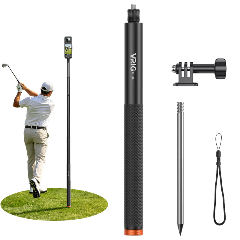 VRIG 160cm/63in Golf Monopod Invisible Selfie Stick w Ground Spike Stakes | Extended Pole for Insta360 X5/X4/X3,Luna Ultra,GoPro Hero 13,Mission 1 Pro,DJI OSMO Pocket 3/4,Action 6/5/4,AKASO 360