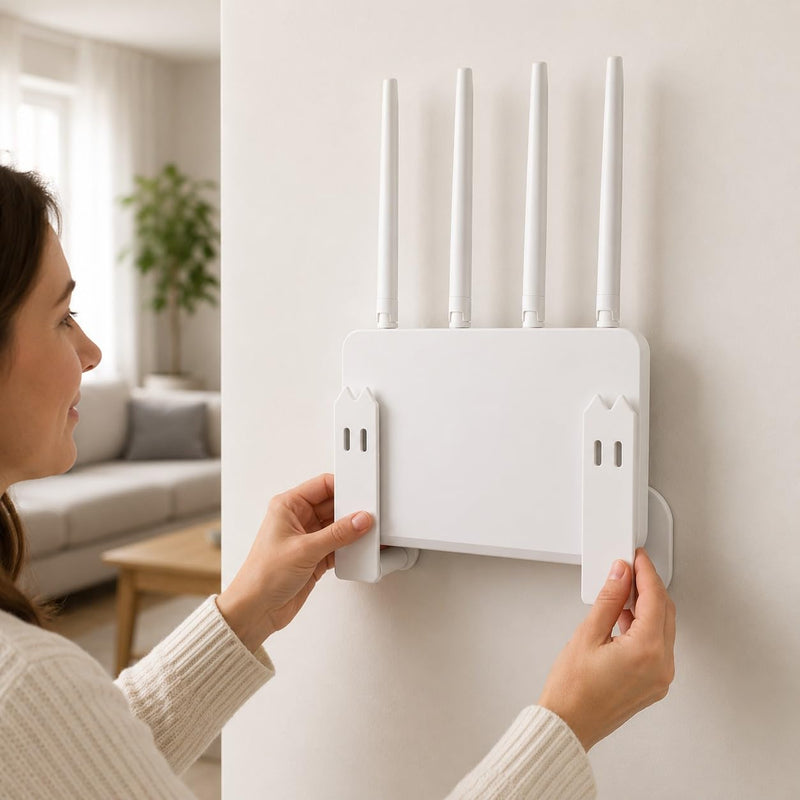 Wall Mount Router Holder, Adhesive Wall Mounted Router Brackets, Adjustable Router Support Stand for Routers, Modems, Set Top Boxes, Cable Boxes and Network Devices, White