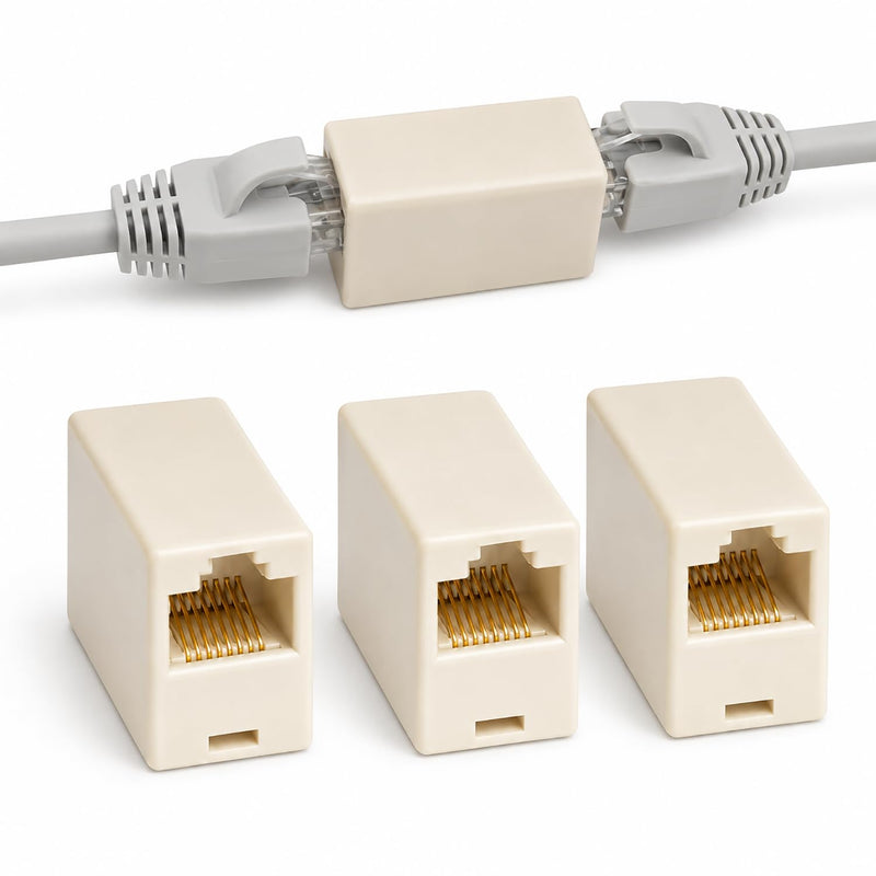3 Pack Ethernet Coupler, RJ45 Female to Female Ethernet Extender Connector, Network Cable Extender Adapter for Cat7 Cat6 Cat5 Cat5e LAN Cables