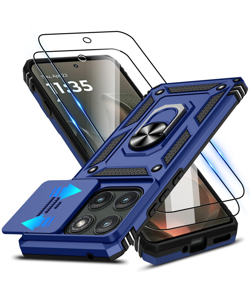 ATUMP for Motorola Edge 2025 Case with Camera Lens Cover & HD Screen Protector(2 Pcs), [10FT Military Grade Drop Protection] Magnetic Ring Holder Kickstand Protective Cover for Moto Edge 2025, Blue Moto Edge 2025 - 6.7 Inch