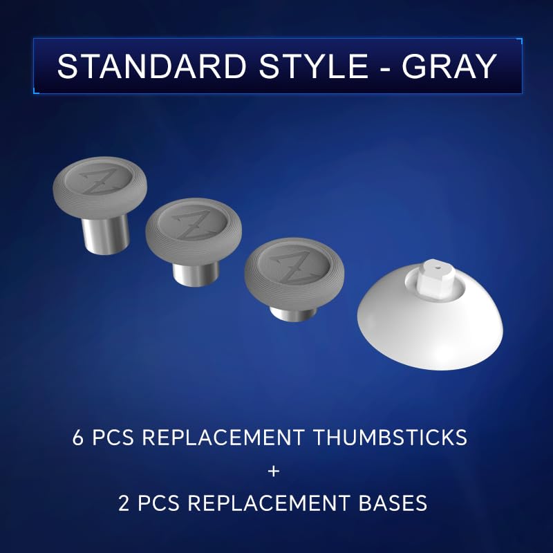 ZD Gaming B-Type Thumb Grip Replacement Kit, Standard/FPS/Arcade Joystick Caps with Replacement Bases, Non-Slip, Compatible with PlayStation/NS Pro Controllers, Enhanced Precision for E-Sports Gaming & All Game Modes (Standard Style)-Gray Gray