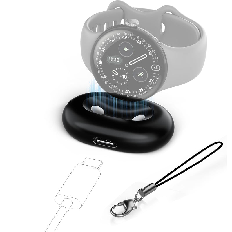 Portable Charging Dock for Google Pixel Watch 4 Charger - Black | Magnetic Charging Base Without Cable, Fast Charging, Compact Travel Pixel Watch 4 Charger for Trip, Business Travel, Vacation