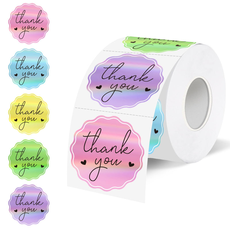 500 PCS Thank You Stickers- 1.5 Inch Holographic Thank You Stickers for Small Business- Rainbow Glitter Thank You Sticker for Small Business Packaging, Envelopes, Gift Bags / 5 Colors Holographic-5 Colors