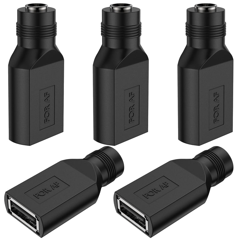 5Pack DC 5.5mm x 2.1mm Female to USB A Female Power Adapter | DC to USB Converter: powers USB devices via barrel jack, like small fans, wireless routers, lamps & speakers. Black 5521 Female to USBA Female