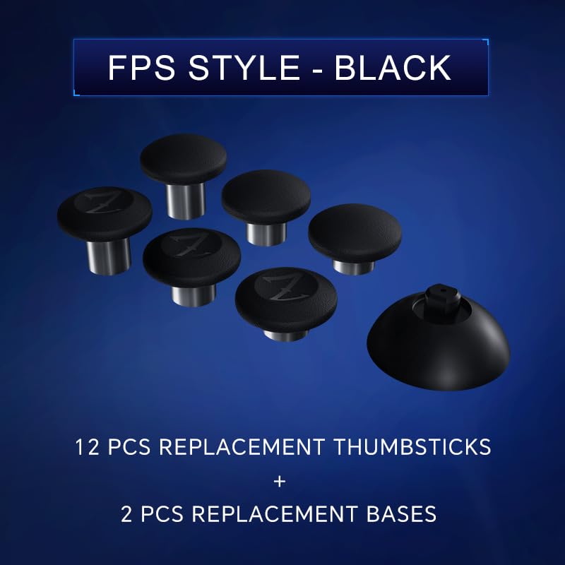 ZD Gaming B-Type Thumb Grip Replacement Kit, Standard/FPS/Arcade Joystick Caps with Replacement Bases, Non-Slip, Compatible with PlayStation/NS Pro Controllers, Enhanced Precision for E-Sports Gaming & All Game Modes (FPS Style)-Black Black