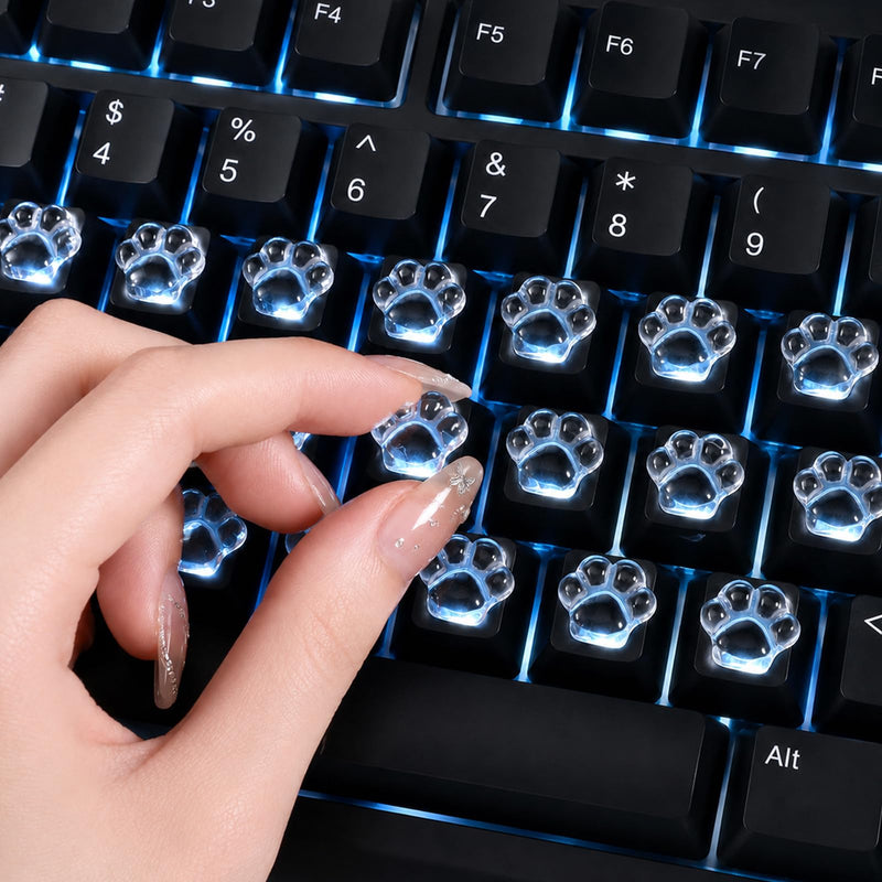 80 Pcs Keyboard Stickers for Long Nails, Clear Raised Glass Cat-Paw Key Covers Ergonomic Height Bubbles, No-Residue Reusable Protective Typing Keycaps for Desktop Laptop External Keyboards Calculator