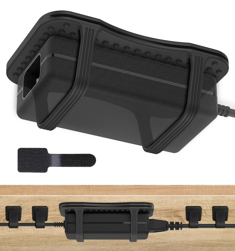 TRONWIN Laptop Charger Holder, Reinforced Silicone Adapter Mount for Under Desk Power Brick with Self-Adhesive Cable Ties, Heat-Dissipating Non-Slip Organizer for Home Office & Gaming Desk