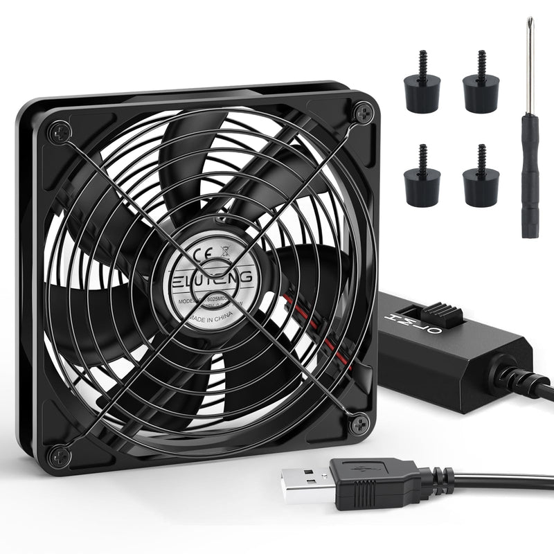 ELUTENG 120mm USB Cooling Fan | 3 Speed Adjustable, Quiet PC Cooling Ventilator, 4 Rubber Feet & Screwdriver