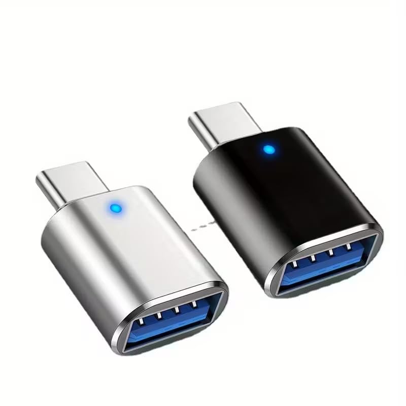 USB C to USB 3.0 Adapter (5.08cm / 2in), USB-C Male to USB-A Female OTG Converter, Black & Silver – Pack of 2