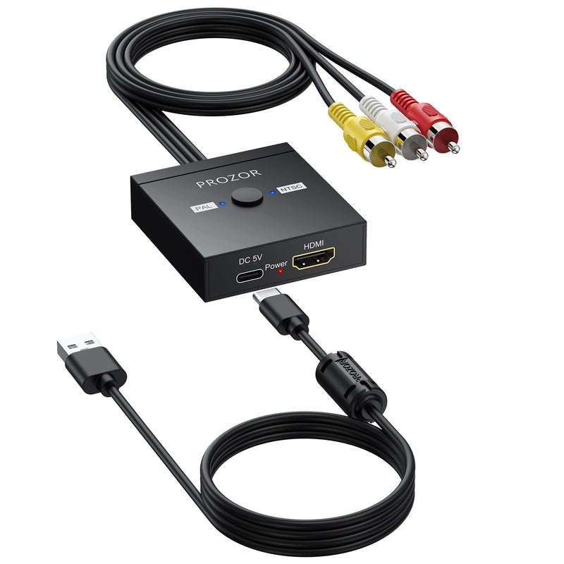 PROZOR HDMI to RCA Converter, 1080P HDMI to AV Composite Adapter Supports PAL/NTSC HDMI to AV Adapter for TV Stick Fire Stick Roku Apple TV Chromecast Plug and Play