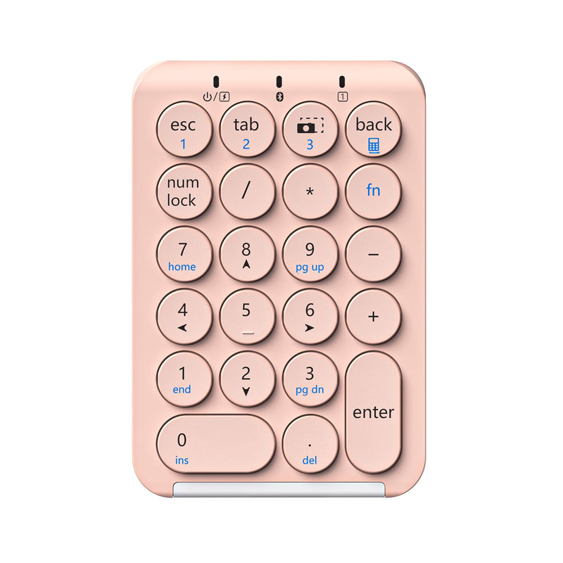 iClever Bluetooth Number Pad, Portable 22-Key Wireless Numeric Keypad, Pink | 3-Device Switching, Round Keys, USB-C Rechargeable, Custom Shortcut Stickers, Mini Numpad for MacBook, Laptop, PC & Surface