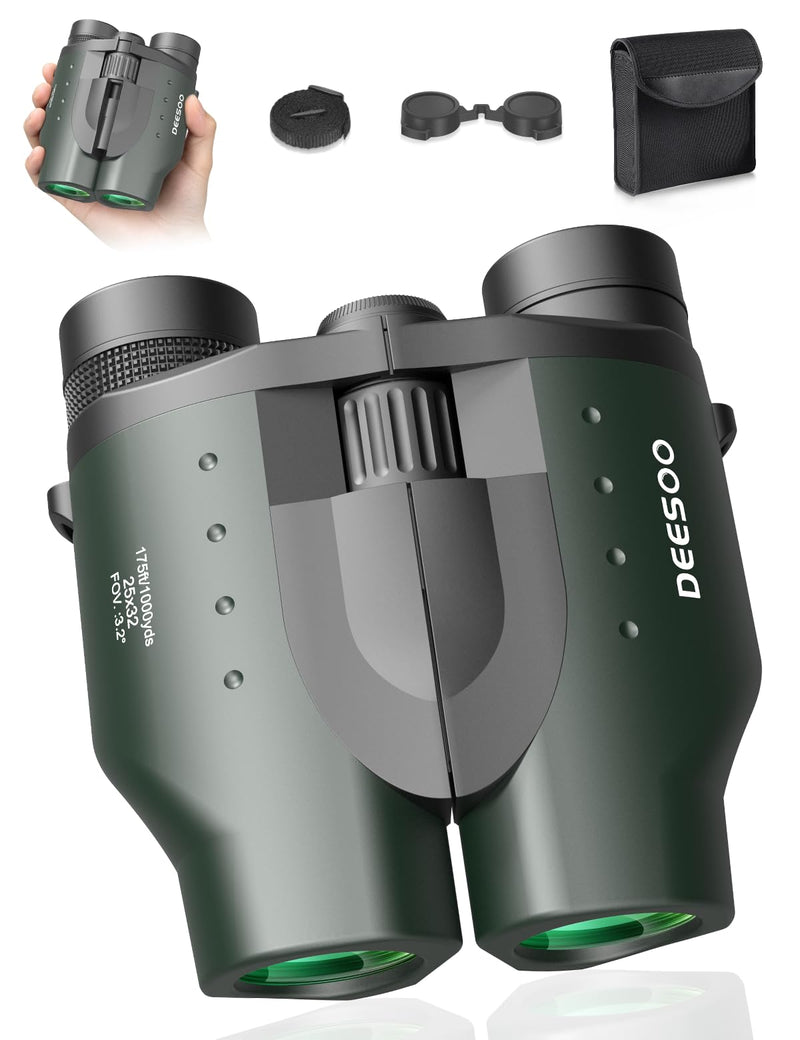25x32 Compact Binoculars for Adults Kids, High Power BAK4 FMC Lightweight | Lightweight Pocket Size for Travel, Eyeglass Friendly, Small Binoculars for Cruise Ship, Clear Vision for Bird Watching Green