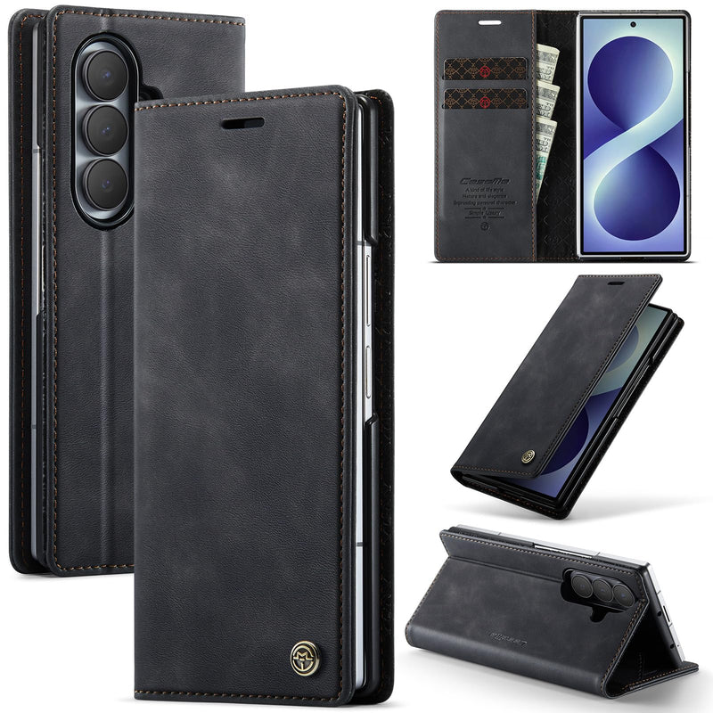 Wallet Case for Samsung Galaxy Z Fold 8 Ultra Leather Wallet Flip Cover with Card Holder, Kickstand, Magnetic Closure, RFID Blocking TPU Shockproof Phone Case Compatible with, Black