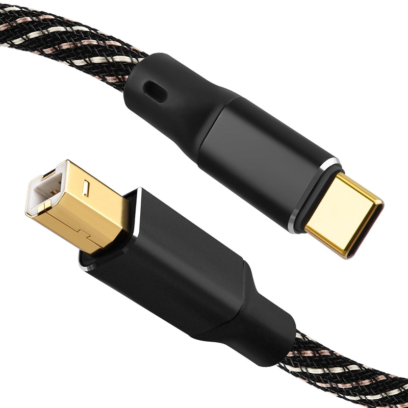 HiFi Audio Cable 6N OFC USB B to USB C 3.28ft/1m | 24K Gold-Plated Plugs, Nylon Braided, Printer Cable for Hi-Fi DAC, Amplifiers, DJ Controllers, and Audiophile Music Lovers