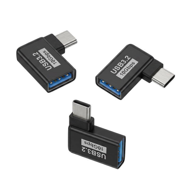 3 Pack USB C 90 Degree Adapter, USB 3.0 Adapter Right Angle Type C Male