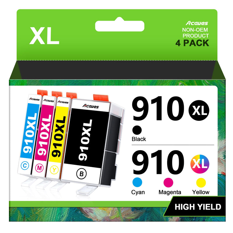 910XL Ink Replacement for HP 910XL Ink Cartridges Combo Pack, 4 Pack | Work for hp OfficeJet 8010, 8012, 8018, 8022, OfficeJet Pro: 8020, 8022, 8025, 8026, 8028, 8030, 8035, Black Color
