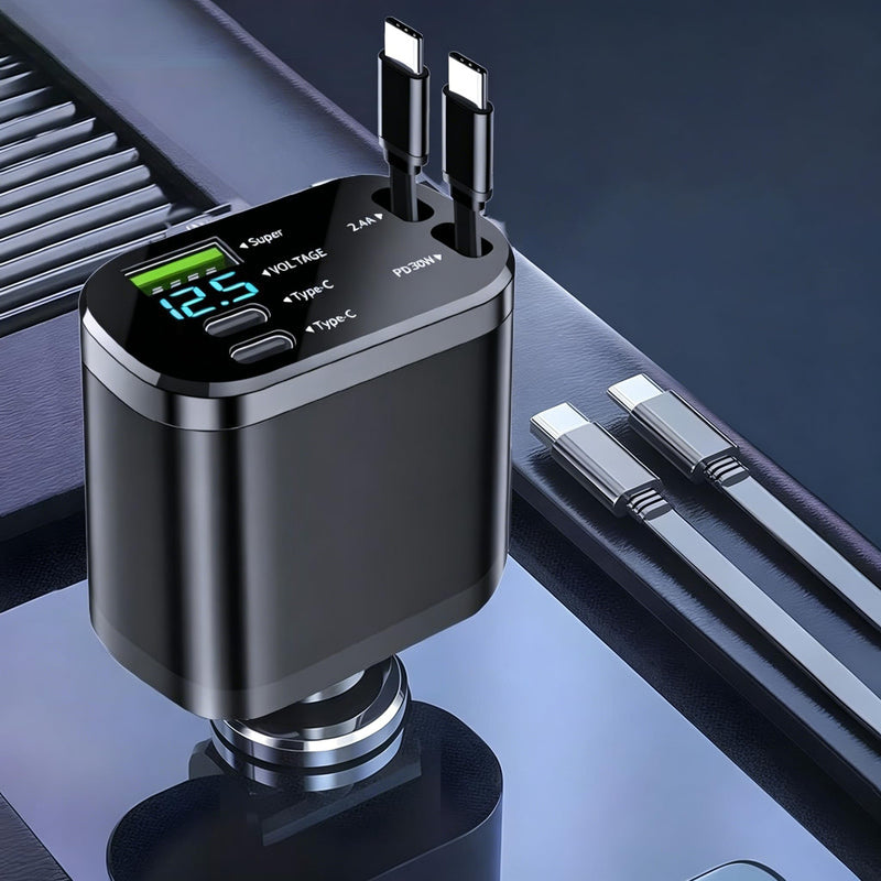 Retractable 5-in-1 Charging in-Car Device | High-Power, Battery-Free 66.0