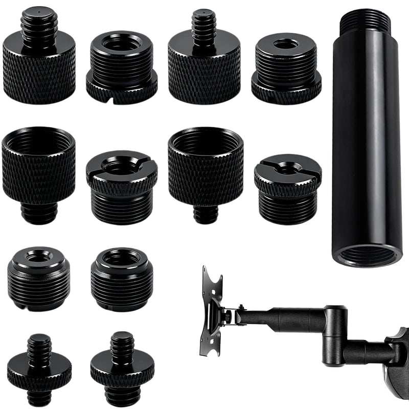 13 Pack Mic Stand Adapter With Extension Tube,compatible with most stands | 13 Pack microphone adapter,Aluminum Alloy,With Threaded Interfaces,For Microphone Arms,Camera Tripods,Fill Lights,Etc