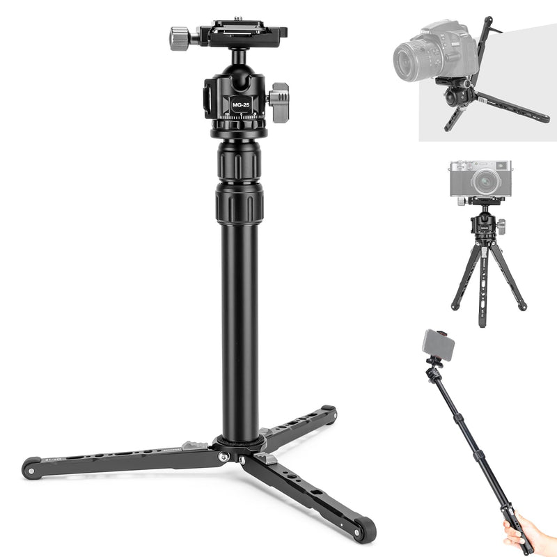 Koolehaoda 3-in-1 Mini Tripod Selfie Stick with Ball Head for Camera Phone | Cold Shoe Mount, 360° Rotation, Extension Pole 7.87"-23.2", Mantis Hook, Aluminum 480g, for Vlogging DSLR Action Cam Travel