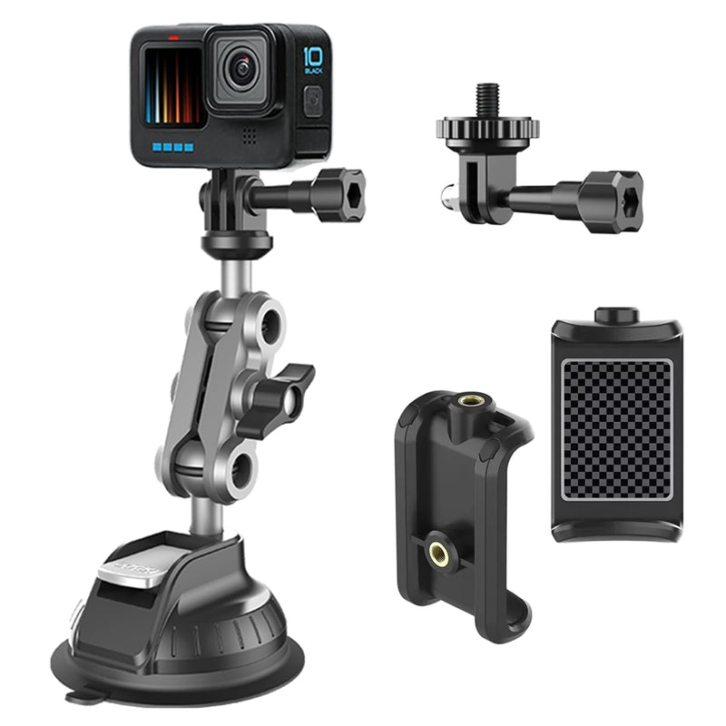 Suction Cup Mount for GoPro Hero 11/10 / 9,for DJI Osmo Action/Procket,for Insta360 X3,Compatible with for iPhone and Android Additions,Mount on Car Windshield Window Dashboard Boats Vehicle