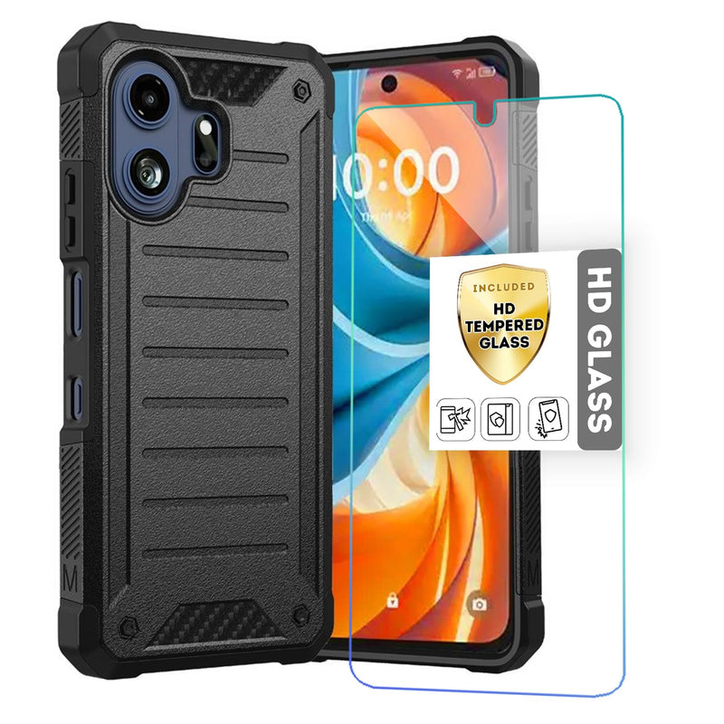 HRWireless Compatible for TCL NXTPAPER 70 Pro Shock-Resistant Design Hybrid Phone Case, Textured Grip, and Raised Edges + Tempered Glass Screen Protector Black