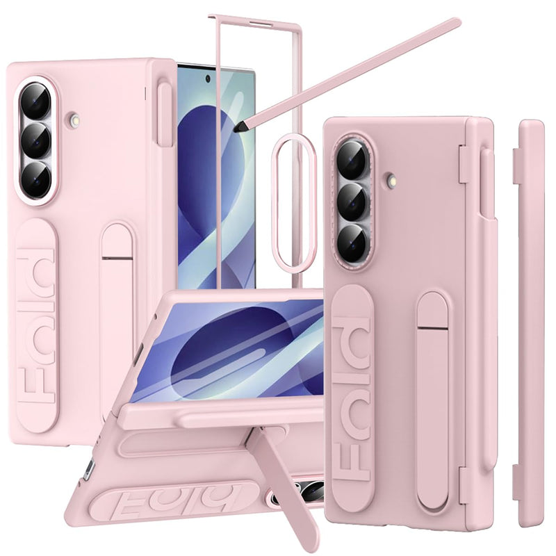 Finger Strap for Samsung Galaxy Z Fold 8 Ultra Case with S Pen Holder & Stylus, [Two Magnetic Hinge Cover] All-Round Screen Protector Kickstand Slim Hand Grip Cover Case for Fold 8 Ultra Pink