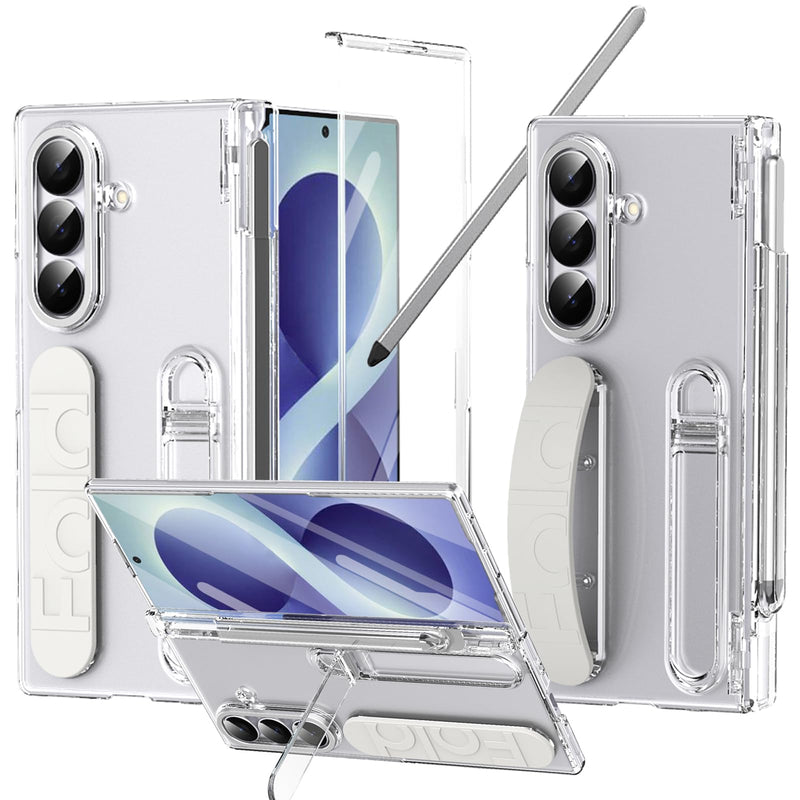 Finger Strap for Samsung Galaxy Z Fold 8 Ultra Case with S Pen Holder & Stylus, Full Coverage Hinge Protection Screen Protector Kickstand Hand Holder Grip Cover Case for Z Fold 8 Ultra Clear