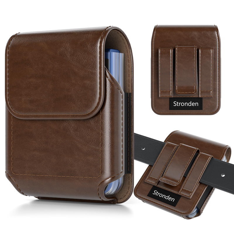 Magnetic Closure Holster for Motorola Razr Plus, Moto Razr - Leather Belt Case Pouch with Metal Belt Clip