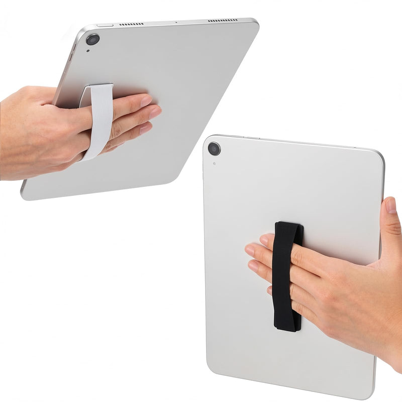 2 Pack Tablet Hand Strap Holder Large Phone Security Handle Grip | High-Elasticity Versatile Hand Straps Portable Lightweight Finger Grip Holders for Ereaders E-Book Tablets, Sliver & Black