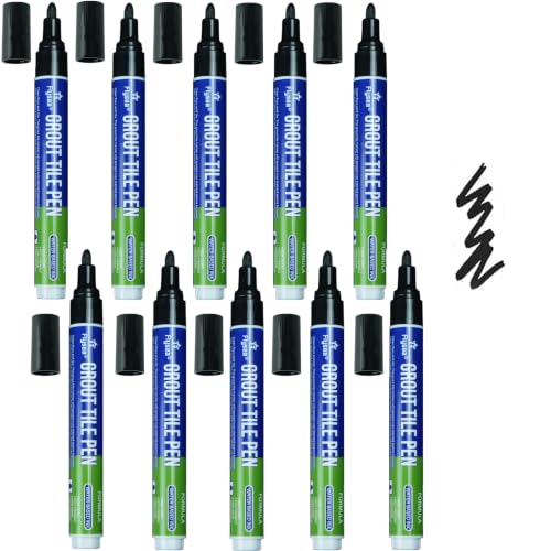 10 Pack White Tile Grout Pen, Grout Repair Paint Marker, Wall Floor Gap Seam Restorer Decontamination Pen for Bathroom Kitchen (Black, 10 PCS) Black 10PCS