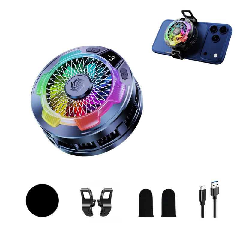 Magnetic Phone Cooler for Gaming, RGB Semiconductor Cooling Fan for iPhone and Android Phones, Portable Mobile Phone Radiator with 3 Cooling Modes, Quiet Cooling Fan for Gaming (Black) Black