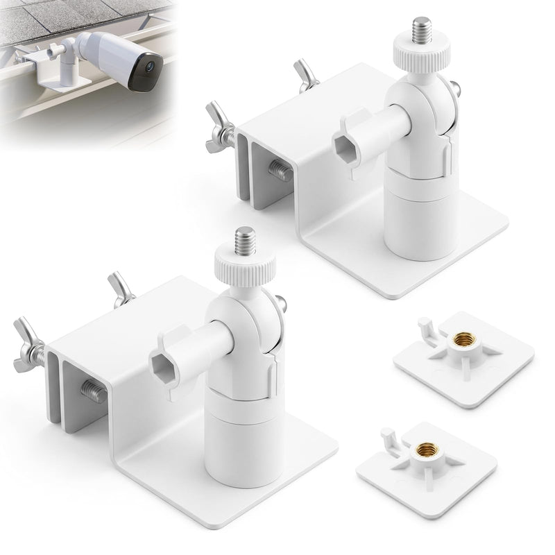 2 PCS Universal Solar Panel Gutter Mount, White Adjustable Aluminum Alloy Bracket for Ring Arlo Blink Eufy Wyze Reolink Security Cameras and Solar Panels