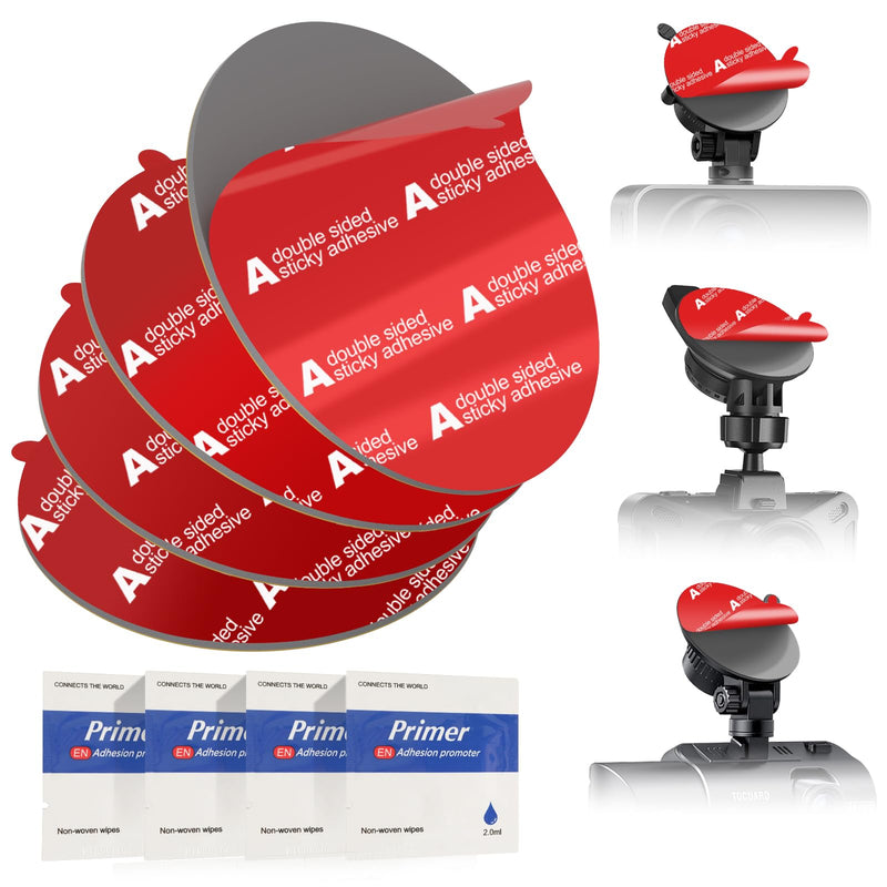 4Pcs Adhesive Pads for Dash Cam, 2.48" Heat Resistant Sticky Tape | Round double-sided sticky tape replacement. 63mm high-bond sticker for windshield, GPS, car mount. With adhesion promoter. 2.48inches / 63mm