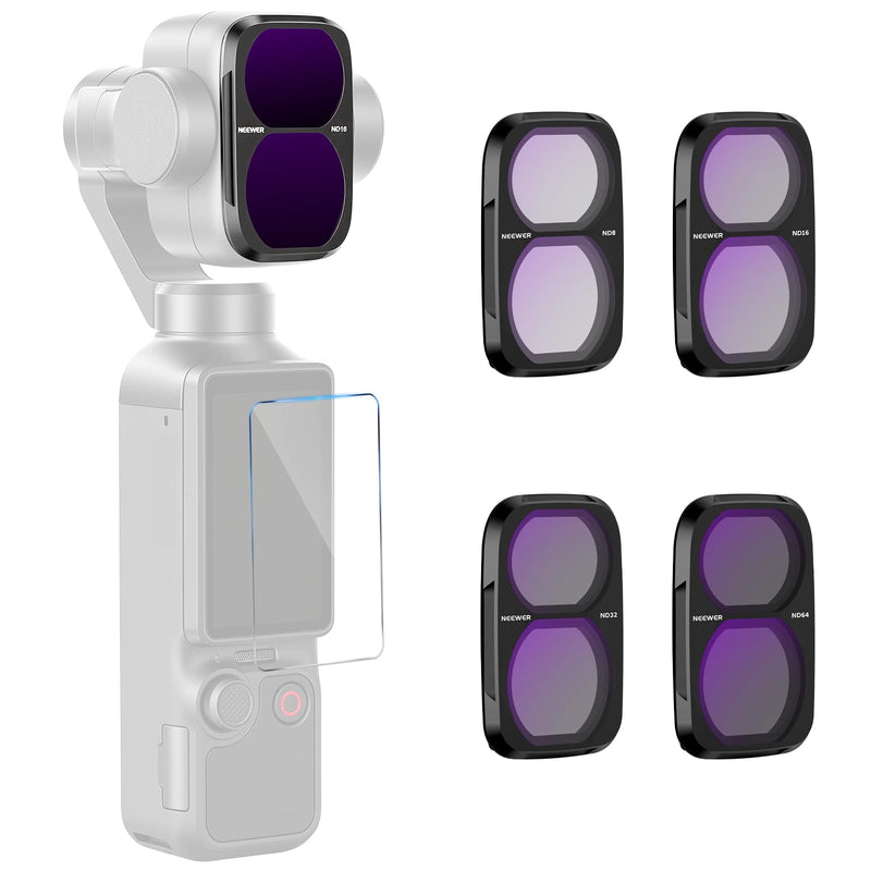 NEEWER ND Filter Set Compatible with DJI Osmo Pocket 4P Only, ND8 + ND16 + ND32 + ND64 HD Neutral Density Gimbal Action Camera Lens Filter Screen Protector Photography Accessories Kit