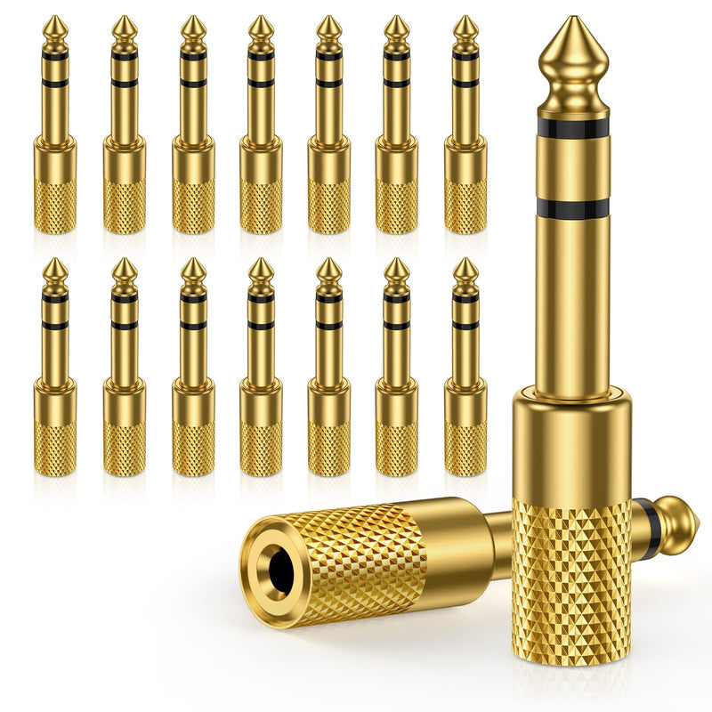 16-Pack 1/4'' to 1/8''(6.35 Male to 3.5 Female) Guitar Audio Jack Adapter | Thickened Gold Plated Hi-Fi Stereo Audio Converter for Guitar Amplifier, Piano, Speaker, Mixer, Headphone, Keyboard, Phone