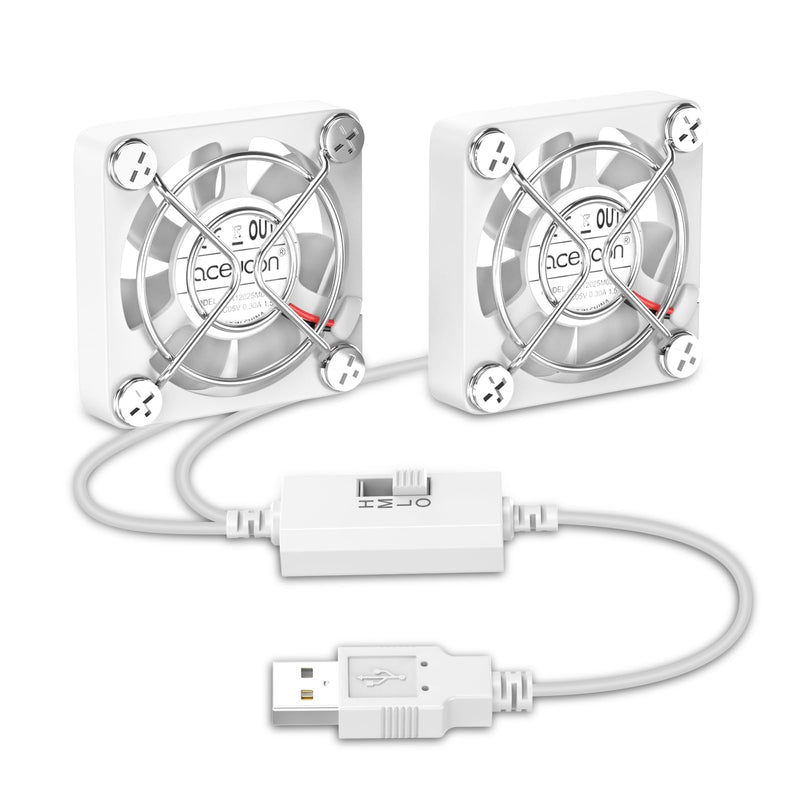 aceyoon 40mm USB Dual Fan, 3 Speed Adjustable (4000/4700/5500 RPM) Mini USB Fan with Painted Metal Grille, Portable PC Cooler for Laptop, Router, Game Console, White
