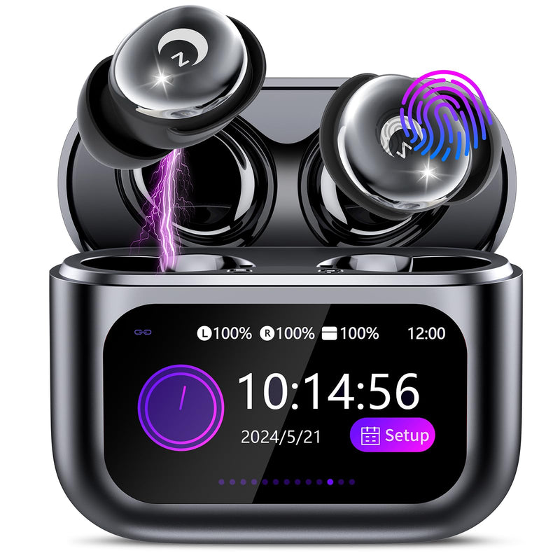 2026 Sleep Earbuds Bluetooth 5.4 in Ear Smart Touch Screen Ear Buds, 48H Playtime Mini Sleep Headphones Small Design for Side Sleepers, 5 EQ Modes, Crystal-Clear Calls, IPX7 Waterproof Earphones Black Carbon black