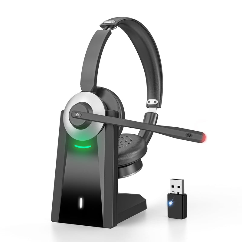 Wireless Headset with Microphone, AI Noise Cancelling Headset for Office | V6.0 Bluetooth Headset with Mute & Charging Base, Computer Headphones 36H Work, Call Center/PC/Phone/Laptop/Teams Black Silver