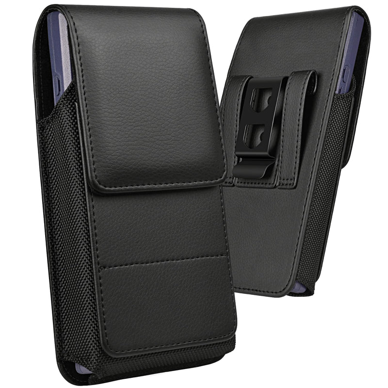 Leather Phone Holster for Samsung Galaxy A16, Black | Belt Clip, Magnetic Closure, Card Holder, Premium PU Leather, Elastic Side Bands, Soft Lining, Fits Protective Cover on