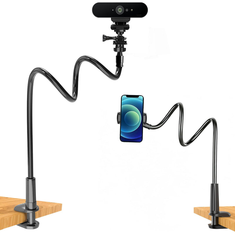 JCWINY Webcam Mount, 39 Inch Webcam Stand for Desk Flexible Gooseneck Computer Camera Stand Arm Clamp with Phone Holder Compatible with Logitech C930e C930 C920 C922x C922 Brio 4K C925e C615